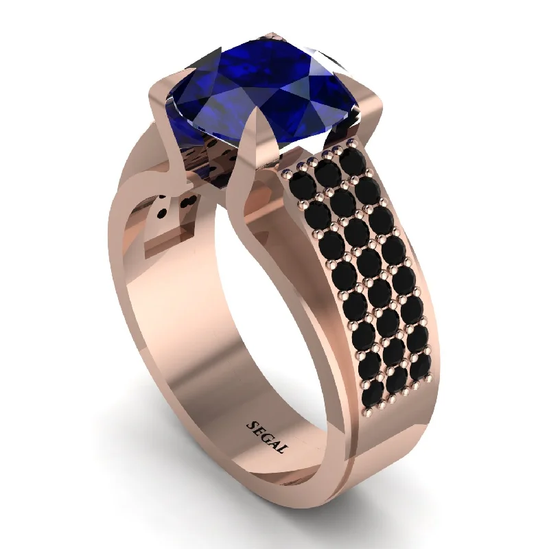 Round Cut Sapphire 14K Gold Pave Engagement Ring - Saylor No. 44