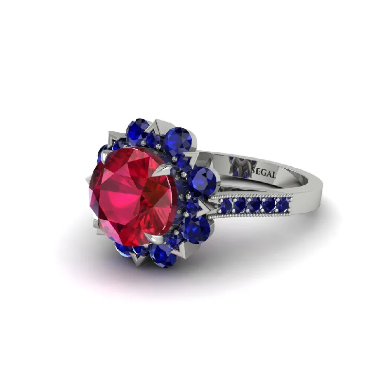 Ruby Halo Sunburst Engagement Ring - Winter No. 72