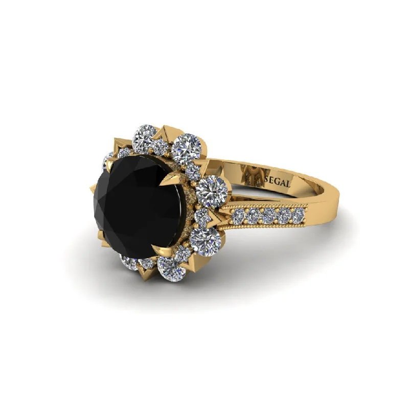 Black Diamond Halo Sunburst Engagement Ring - Winter No. 7