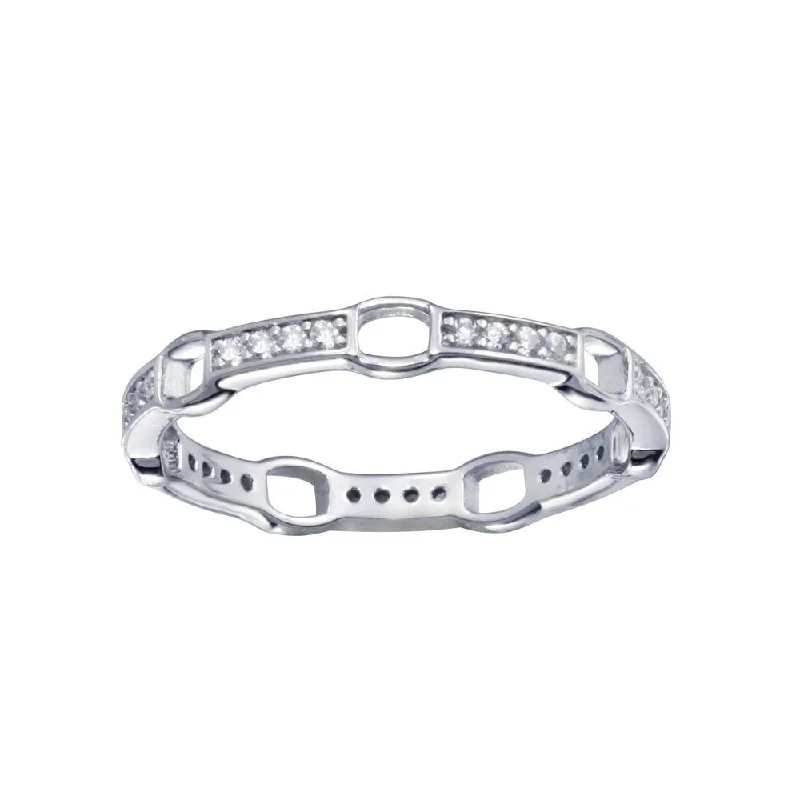 Rhodium Plated 925 Sterling Silver CZ Link Ring - STR01161