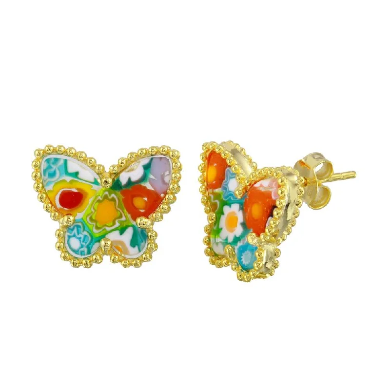 Gold Plated 925 Sterling Silver Murano Glass Butterfly Shaped Earring - ME00003