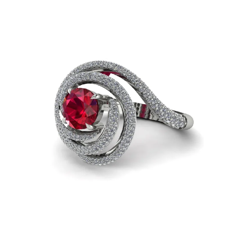 Ruby Double Halo Swirling Engagement Ring - Serena No. 12