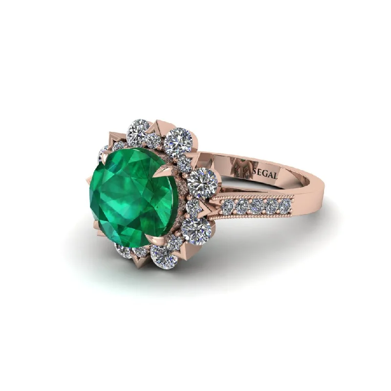 Emerald Halo Sunburst Engagement Ring - Winter No. 5