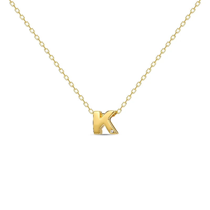 Diamond Letter Necklace "K" - 18 karat gold vermeil on sterling silver, diamond 0.01 carat