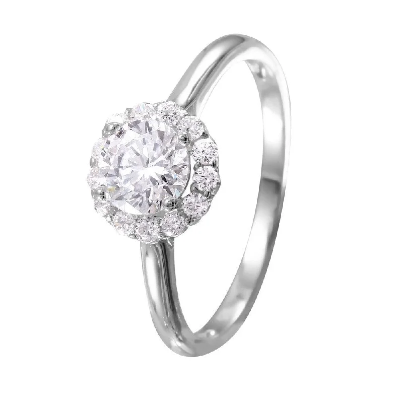 Silver 925 Rhodium Plated Round CZ Cluster Ring - GMR00055