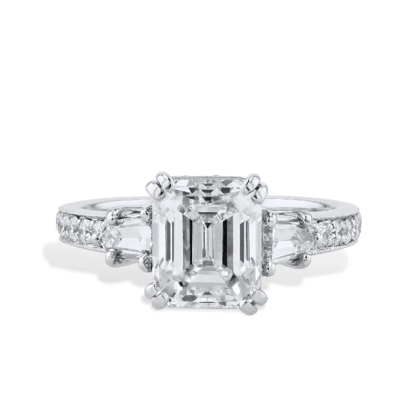 3.02 Carat Emerald Cut Diamond Platinum Engagement Ring