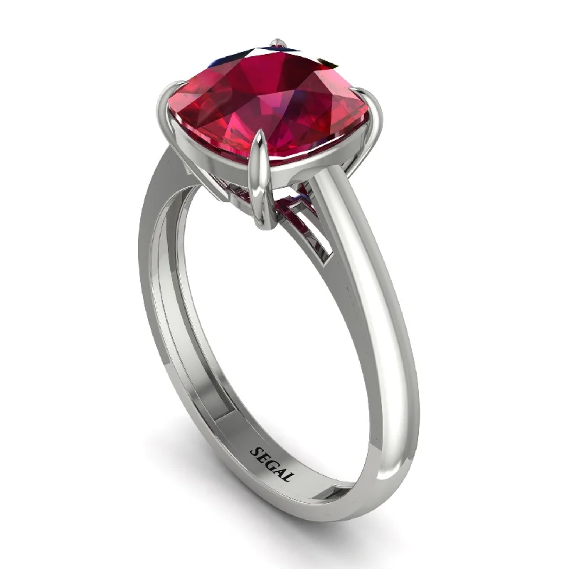 Cushion Cut Ruby Solitaire Engagement Ring - Royalty No. 12