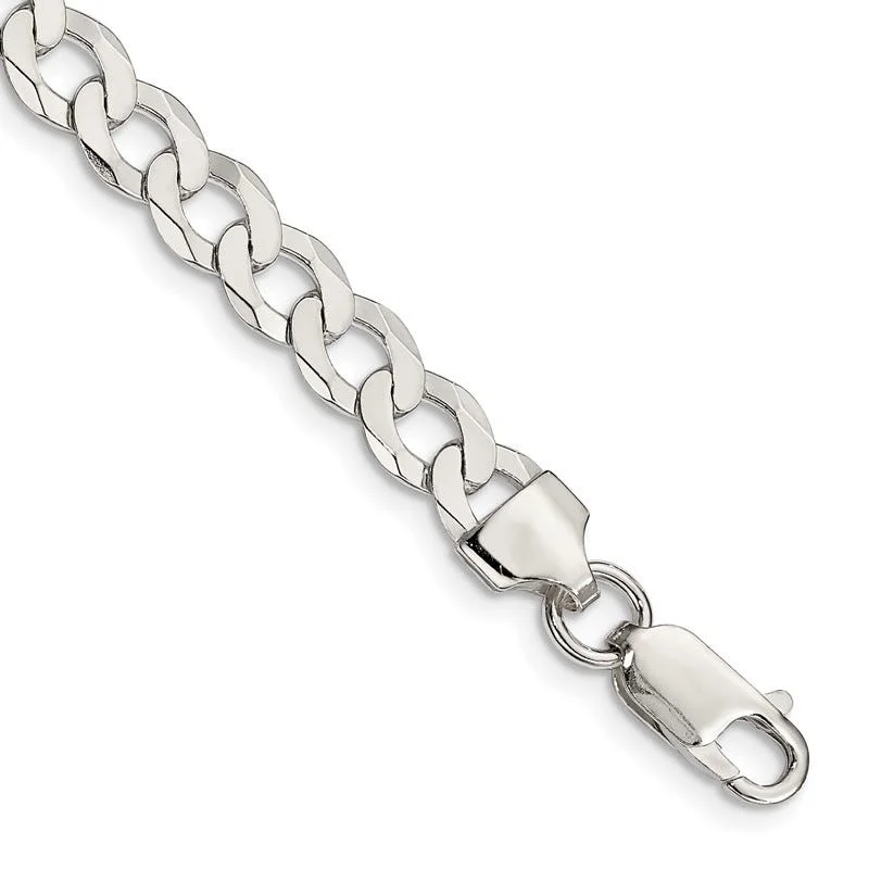 Sterling Silver 6.8mm Flat Curb Chain Bracelet