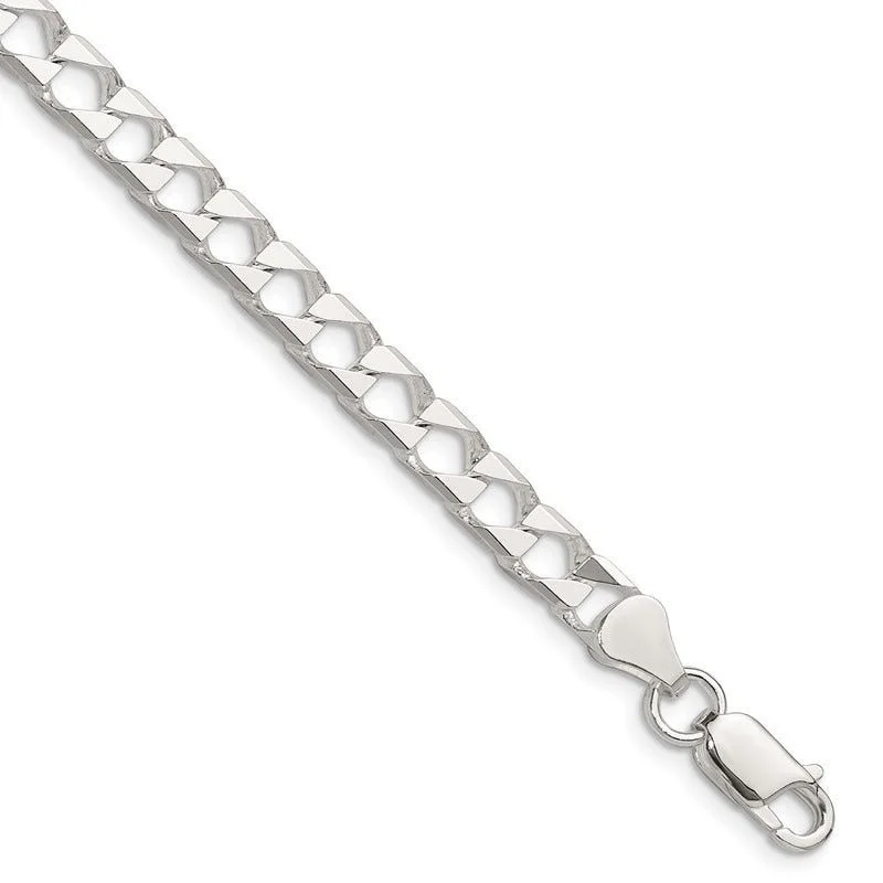 Sterling Silver Polished and D/C 5.75mm Flat Curb Link Chain Bracelet