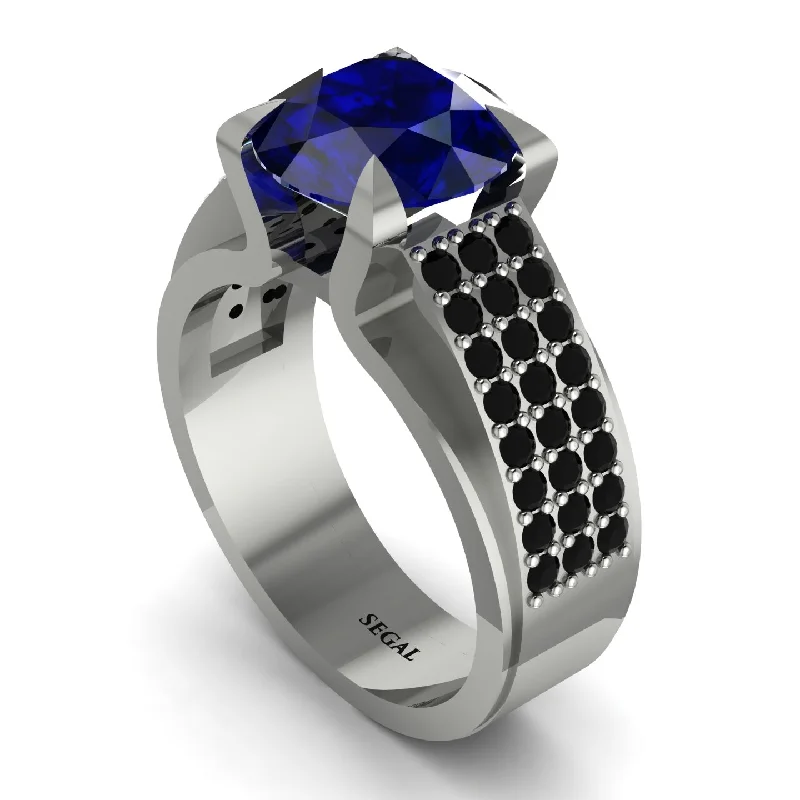 Round Cut Sapphire 14K Gold Pave Engagement Ring - Saylor No. 45