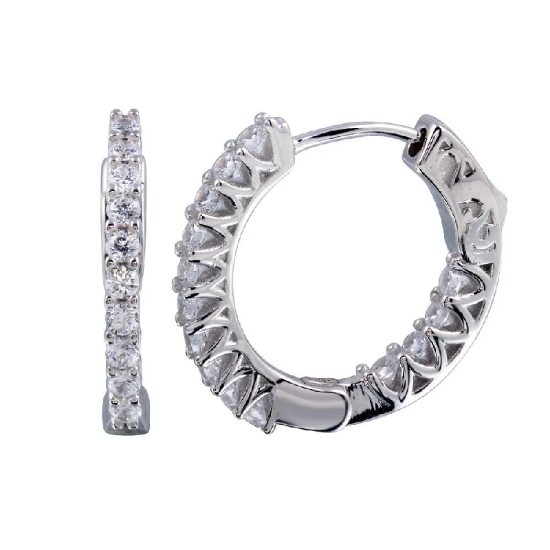 Rhodium Plated 925 Sterling Silver Inside Out CZ Hoop Vault Lock Earring 20mm - STE01241