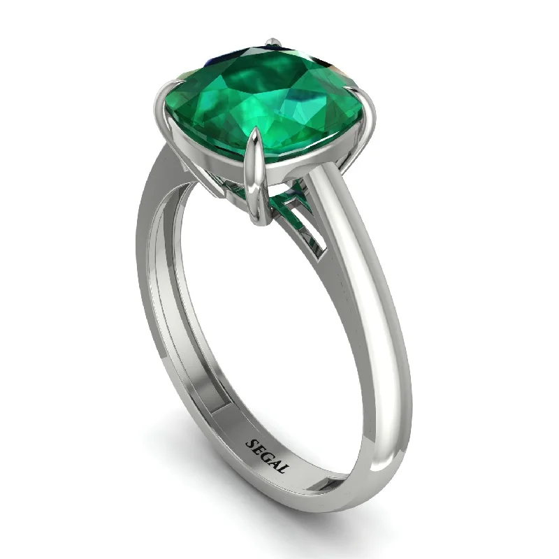 Cushion Cut Emerald Solitaire Engagement Ring - Royalty No. 6