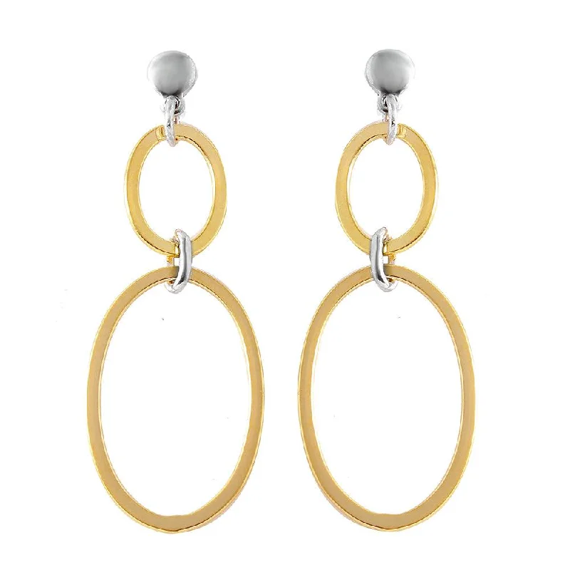 Silver 925 Gold Plated Double Open Oval Earrings - ITE00070GP