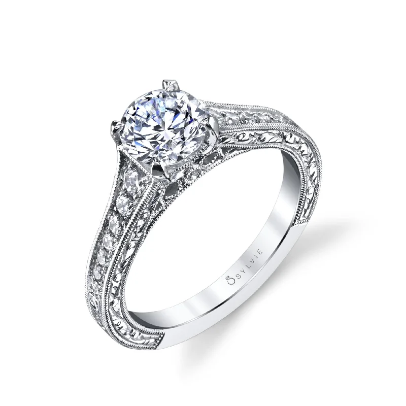 Sylvie Collection 14K White Gold Round Engagement Ring Setting