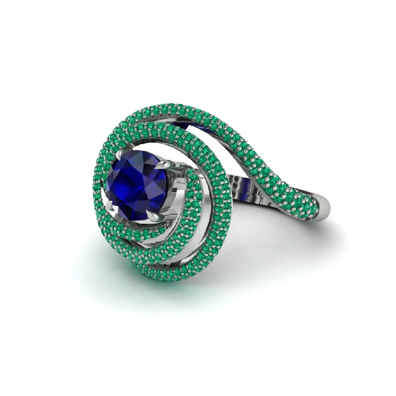 Sapphire Double Halo Swirling Engagement Ring - Serena No. 30