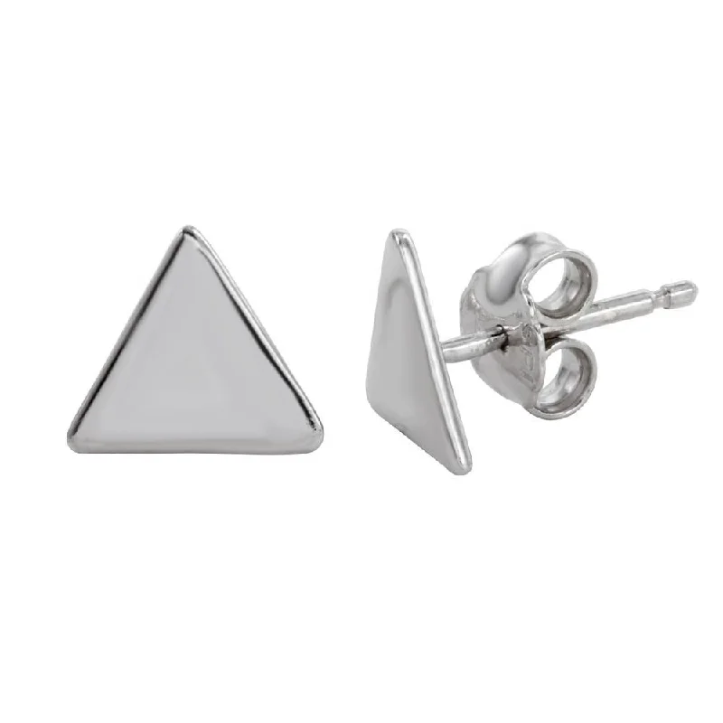 Rhodium Plated 925 Sterling Silver Flat Triangle Stud Earrings - SOE00008