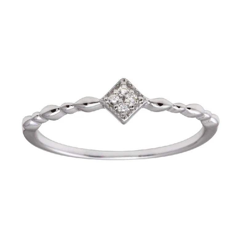 Rhodium Plated 925 Sterling Silver Diamond Shape 4 Clear CZ Ring - BGR01226CLR