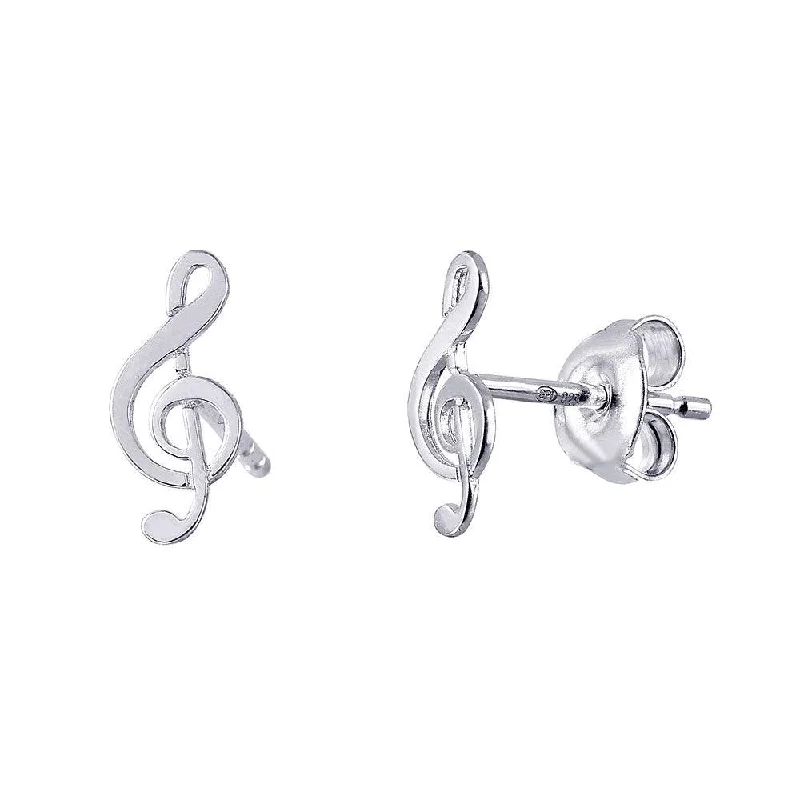 Silver 925 Rhodium Plated Music Treble Clef Shaped Stud Earrings - GME00018RH