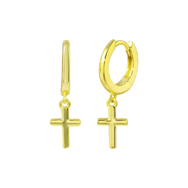 Gold Plated 925 Sterling Silver huggie hoop Cross Earring - STE01300GP