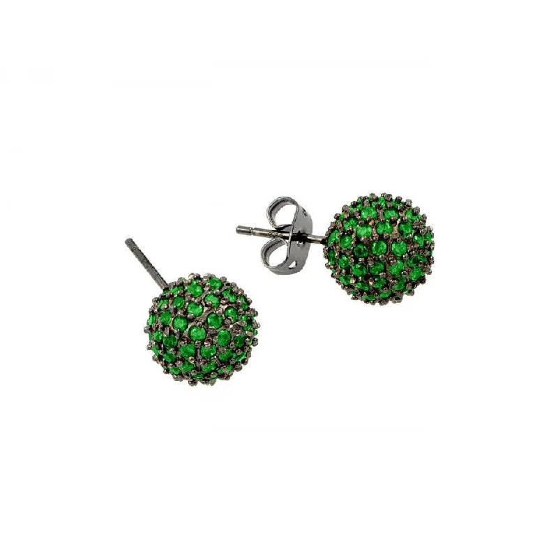 Clearance-Silver 925 Rhodium Plated Green CZ Stud Earrings - BGE00371GRE