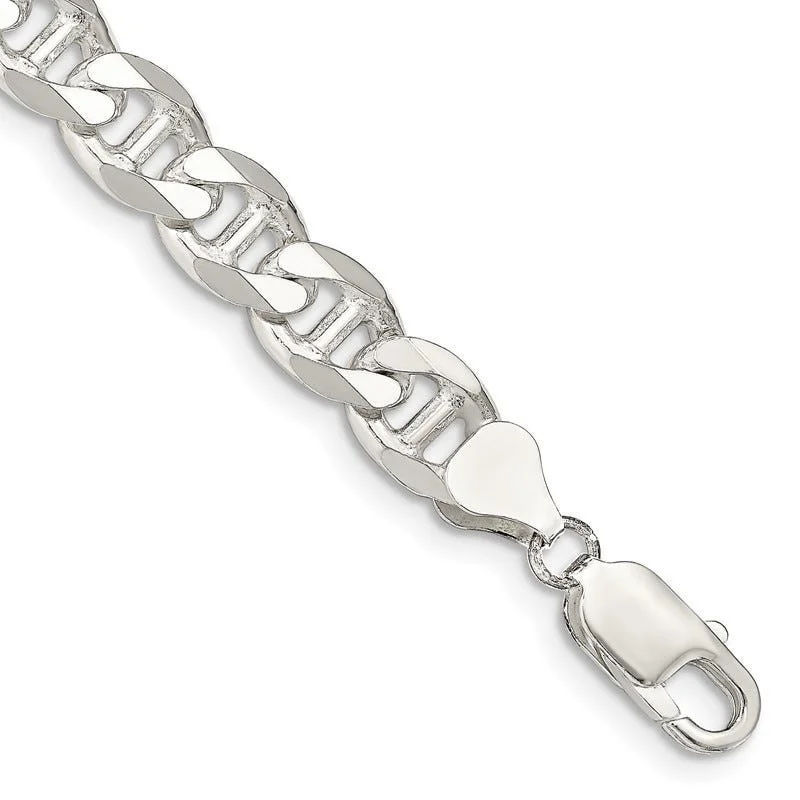 Sterling Silver 8.25mm Flat Cuban Anchor Chain Bracelet