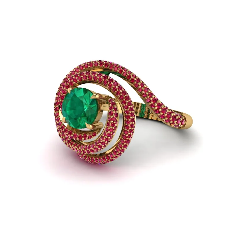 Emerald Double Halo Swirling Engagement Ring - Serena No. 49