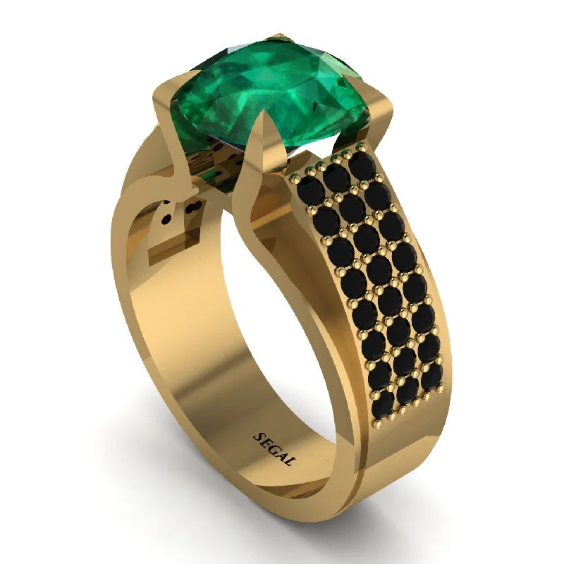 Round Cut Emerald 14K Gold Pave Engagement Ring - Saylor No. 34