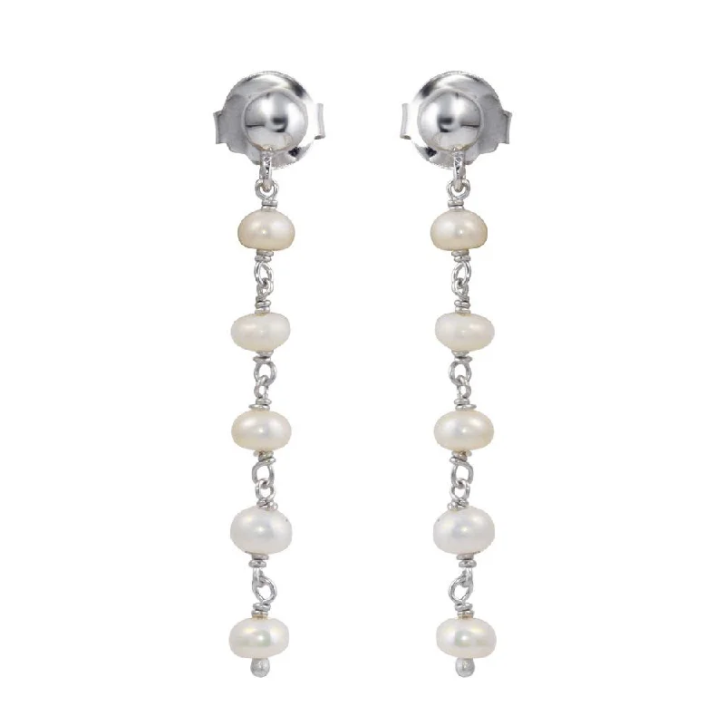 Rhodium Plated 925 Sterling Silver Dangling Synthetic Pearl Earrings - DIE00006RH-PRL