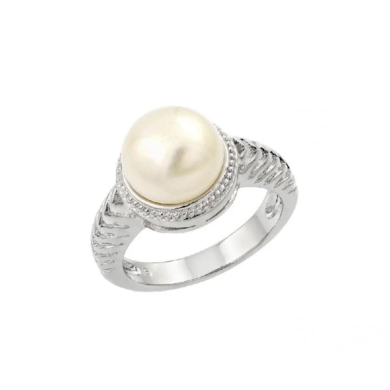 Silver 925 Rhodium Plated Fresh Water Pearl Center Rope Ring - BGR00908