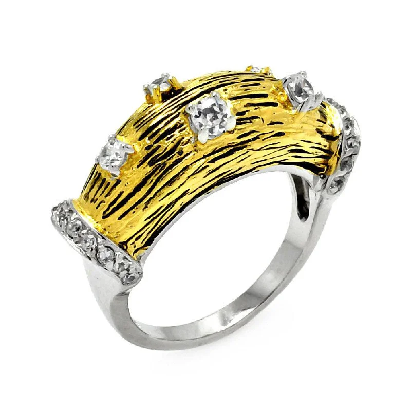 Clearance-Silver 925 Rhodium and Gold Plated CZ Ring - STR00269