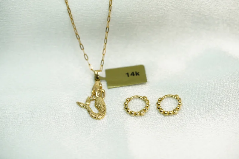 14k Mermaid Necklace and FREE Earring