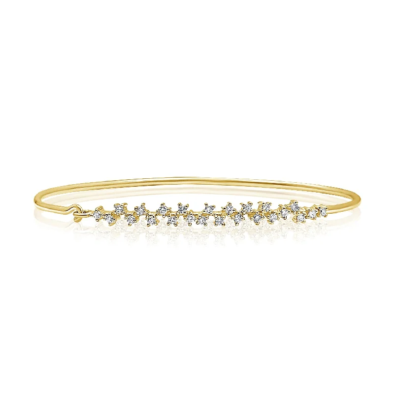 14K Gold Diamond Floral Bangle Bracelet