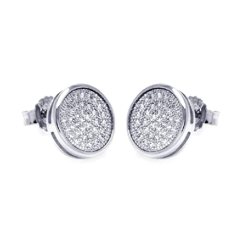 Silver 925 Rhodium Plated Micro Pave Clear Circle CZ Stud Earrings - ACE00047