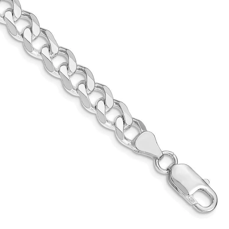 Sterling Silver Rhodium-plated 7.5mm Curb Chain Bracelet