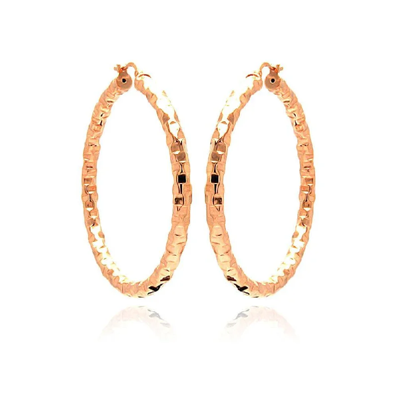 Clearance-Silver 925 Rose Gold Plated Hoop Earrings - ITE00021RGP