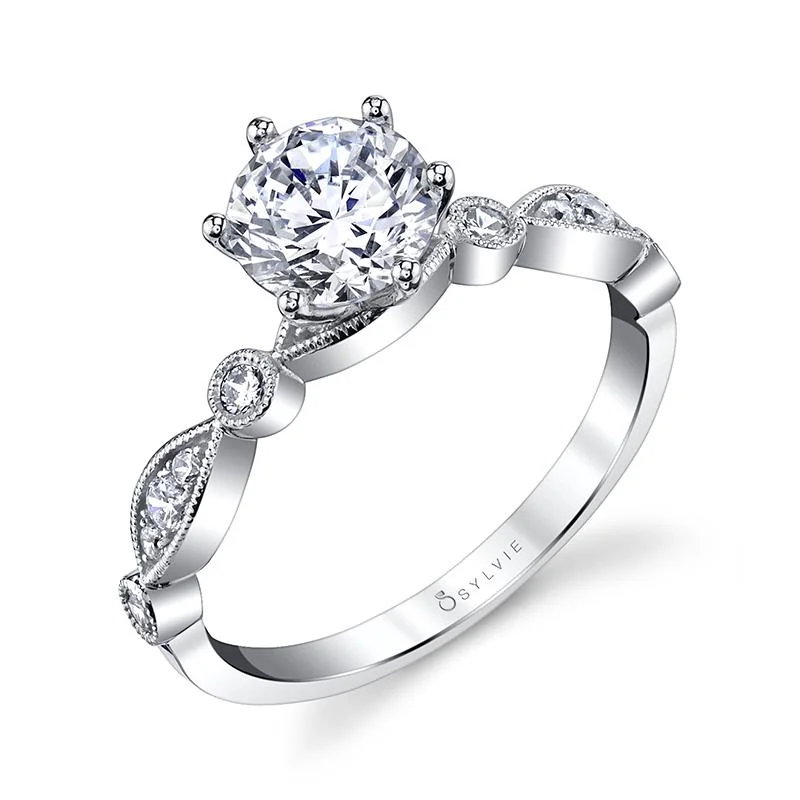 Sylvie Collection 14K White Gold Round Engagement Ring Setting W. 1Ct Round 14K White Gold