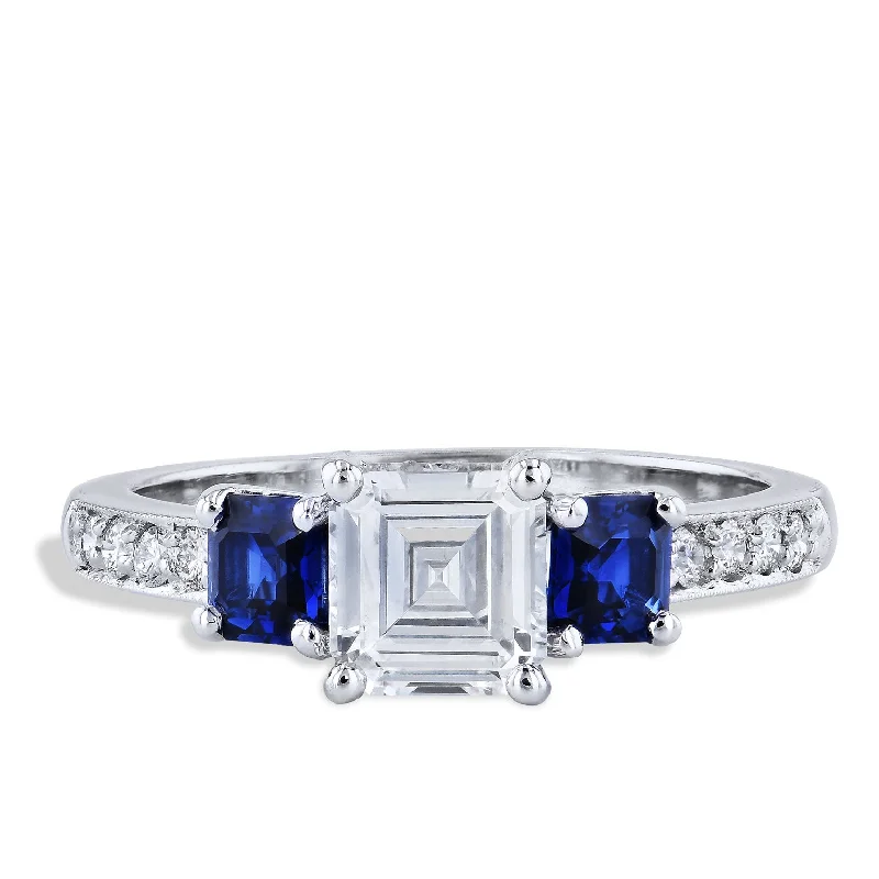 1.02ct Emerald Cut Diamond Engagement Ring with Sapphire Side Stones