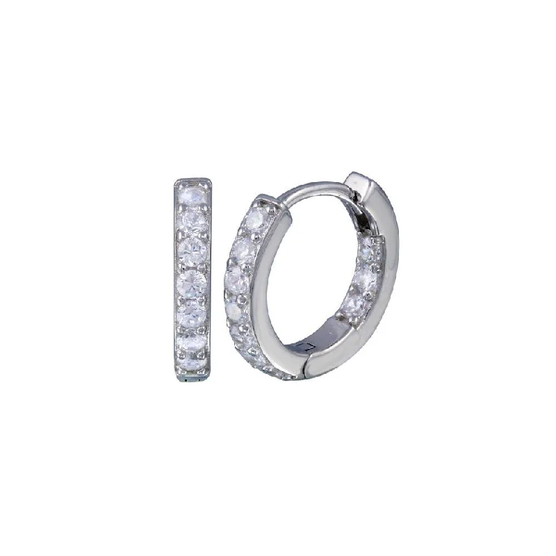 Silver 925 Rhodium Plated CZ huggie hoop Earrings - STE00181