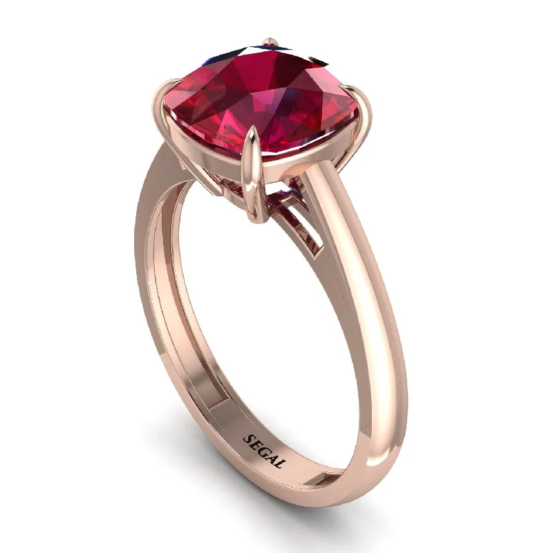 Cushion Cut Ruby Solitaire Engagement Ring - Royalty No. 11