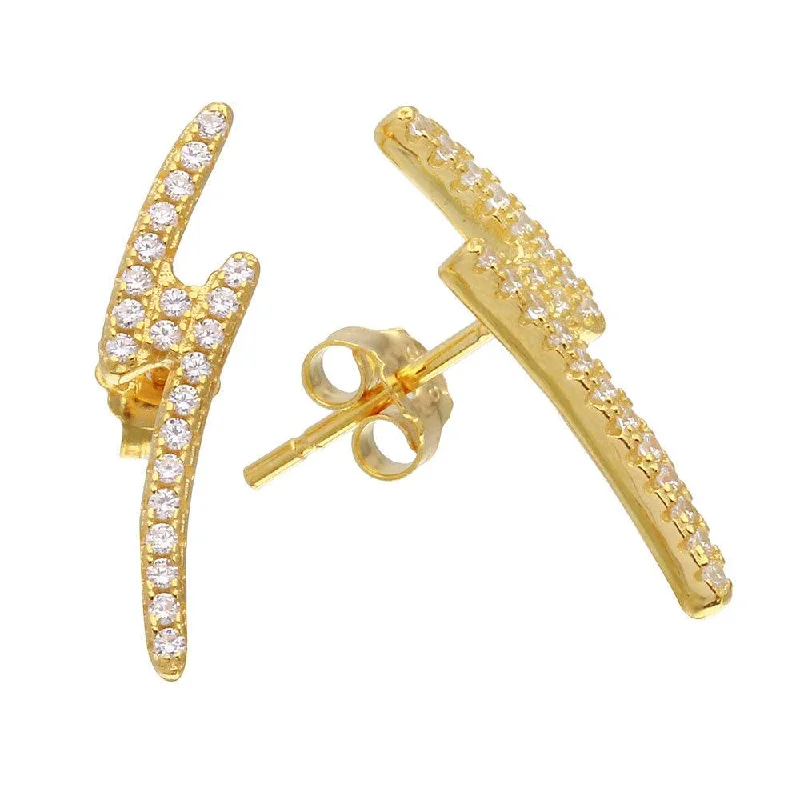 Gold Plated 925 Sterling Silver Lightning CZ Earrings - STE01076GP