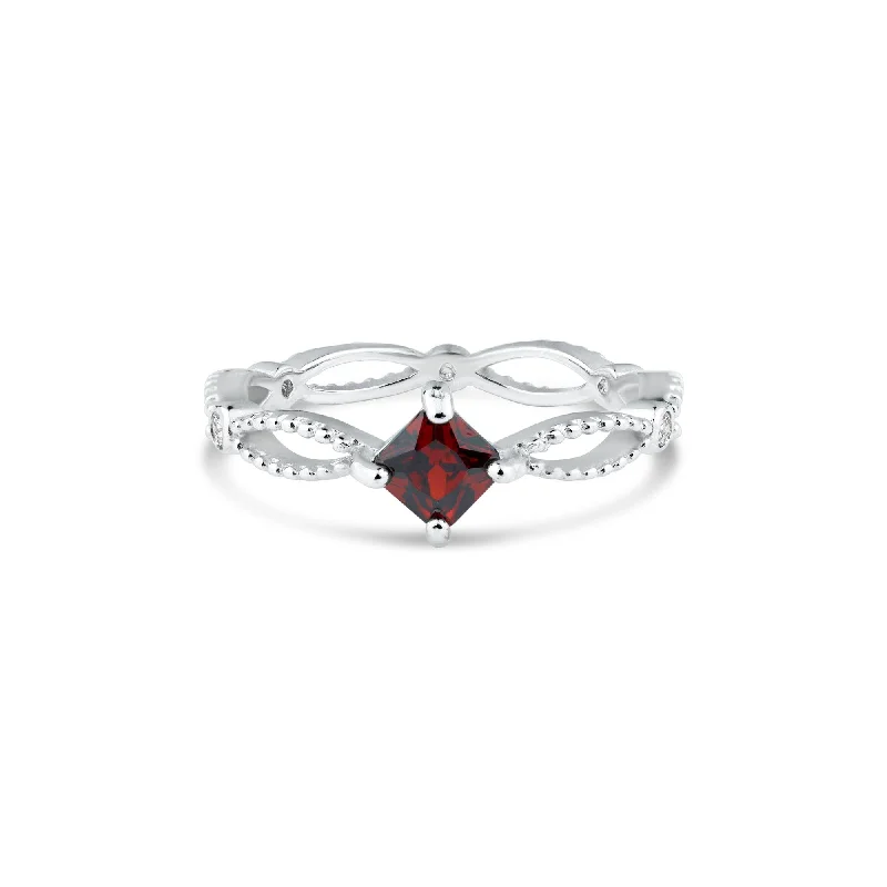 Rhodium Plated 925 Sterling Silver Marquise Red CZ Ring - BGR01362RED