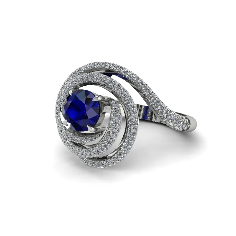 Sapphire Double Halo Swirling Engagement Ring - Serena No. 15