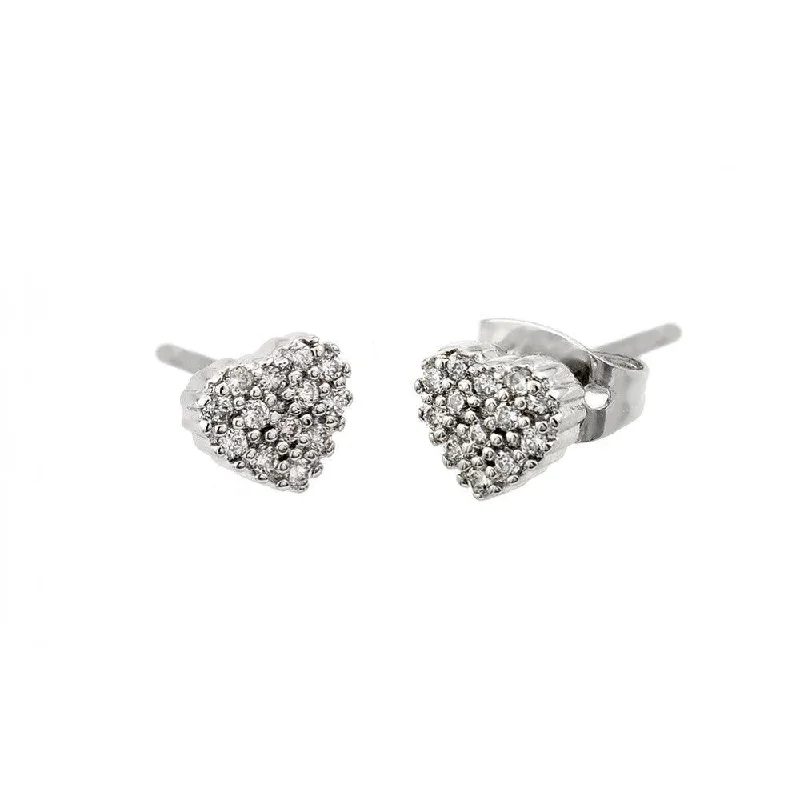 Silver 925 Rhodium Plated Clear Heart CZ Stud Earrings - STE00884CLR