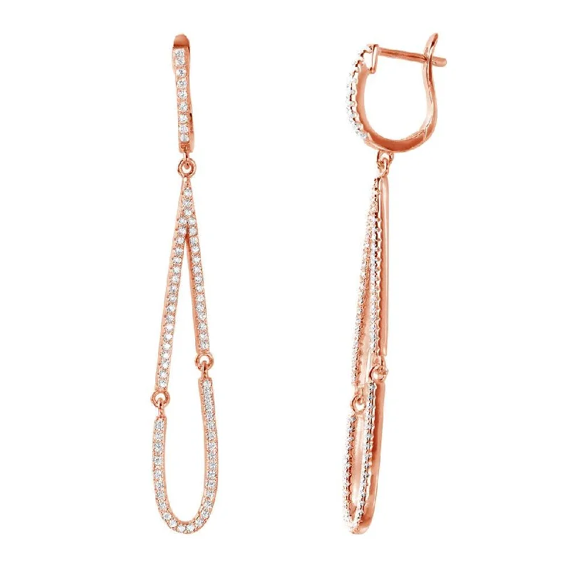 Rose Gold Plated 925 Sterling Silver Dangling Open Tear Drop CZ huggie hoop Earrings - ACE00098RGP