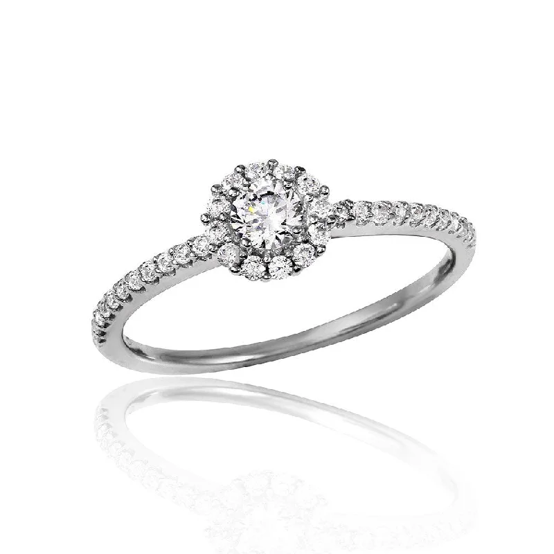 Silver 925 Rhodium Plated Small Size Halo CZ Ring - GMR00127