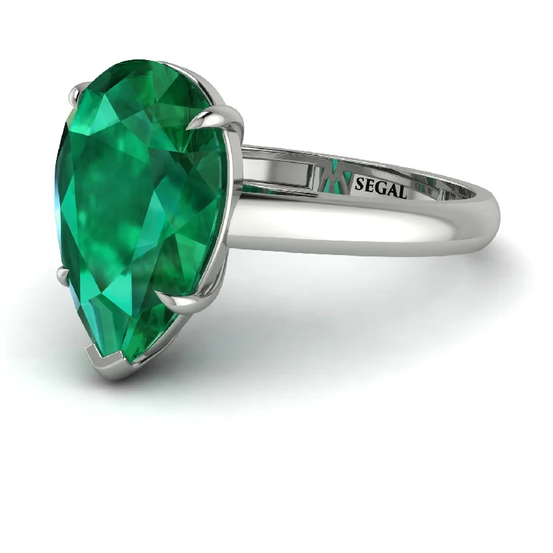 Pear Cut Emerald Solitaire Engagement Ring - Elle No. 6