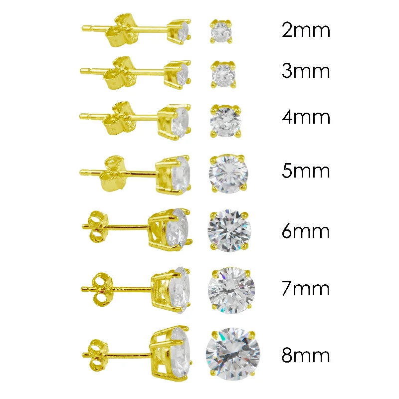 Gold Plated 925 Sterling Silver Round Basket Clear CZ Stud Earring - STE00592GP