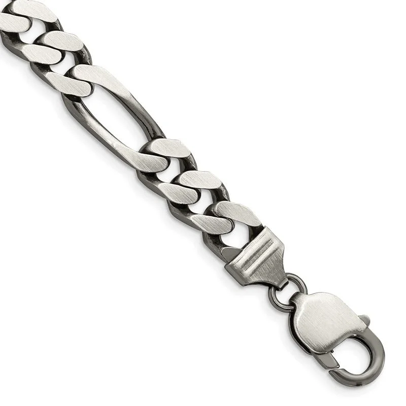 Sterling Silver Antiqued 9mm Figaro Chain Bracelet