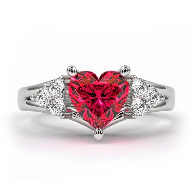 Crystal Love Ruby AD Heart Adjustable Engagement Ring