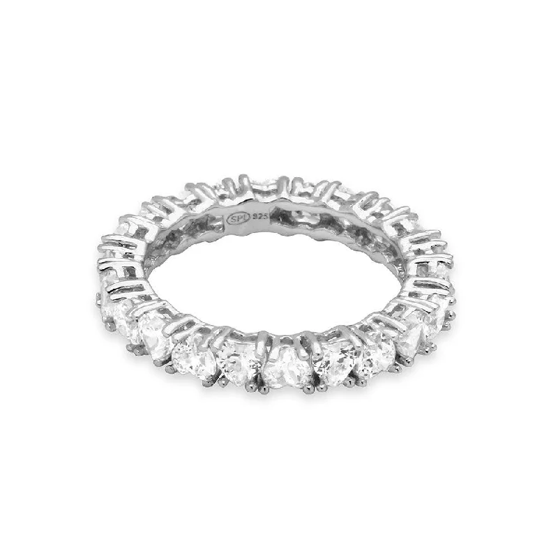 Silver 925 Rhodium Plated Eternity Ring with Heart Shaped CZ - GMR00138